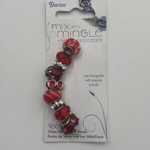 9 pc Darice° Mix & Mingle metal lined beads Red white Rhinestone AJM-1999-2736
